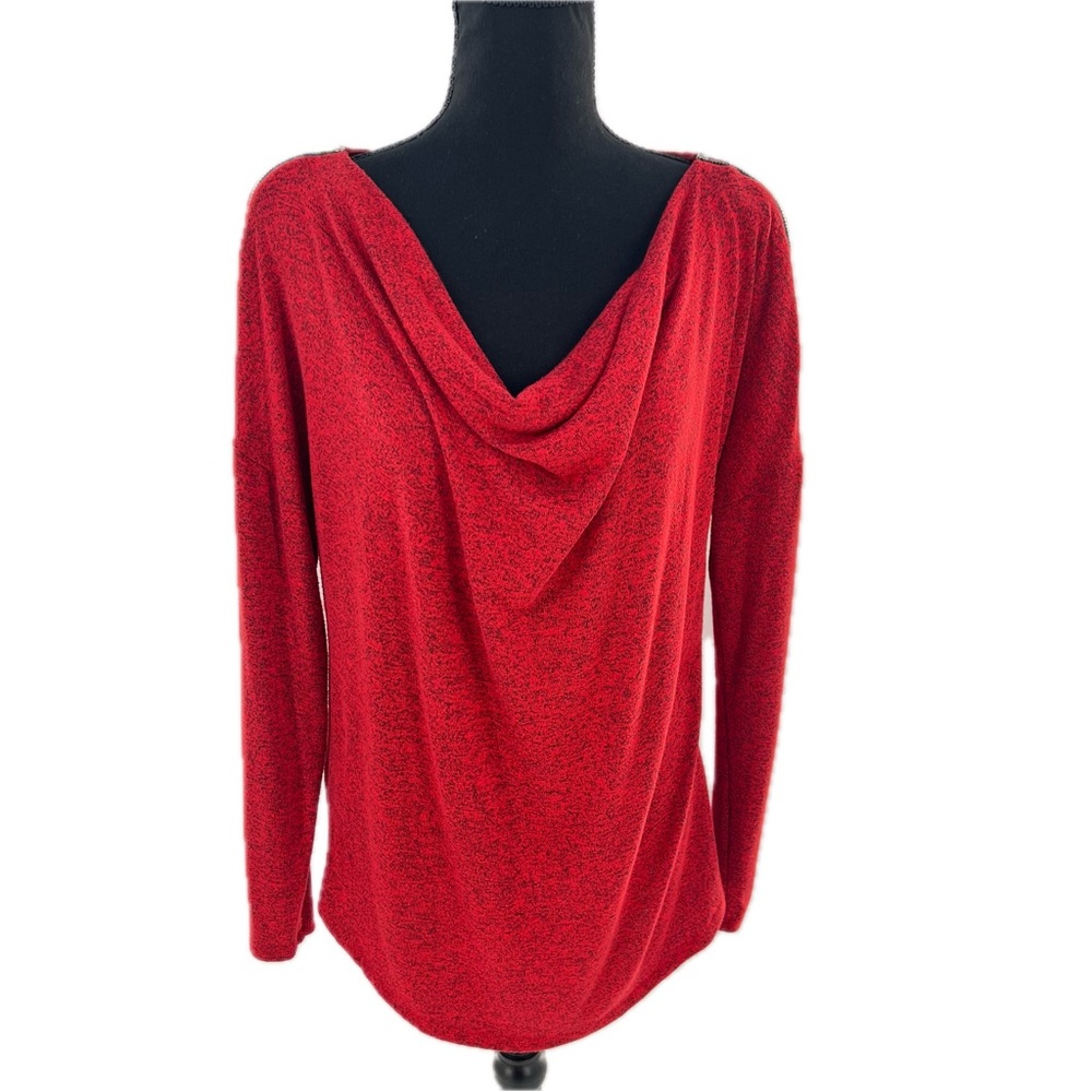 Carmen Marc Valvo Cowl Neck Shoulder Zipper Detail Red Marled Sweater Size Large